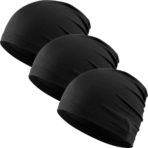 Image of WTACTFUL Cooling Skull Cap for Men Women Breathable Running Caps Sweat Hat Skull Caps Thin Slouchy Beanie for Dreadlock Cycling Motorcycle Riding Hiking Helmet Liner Sport 3Pack Black