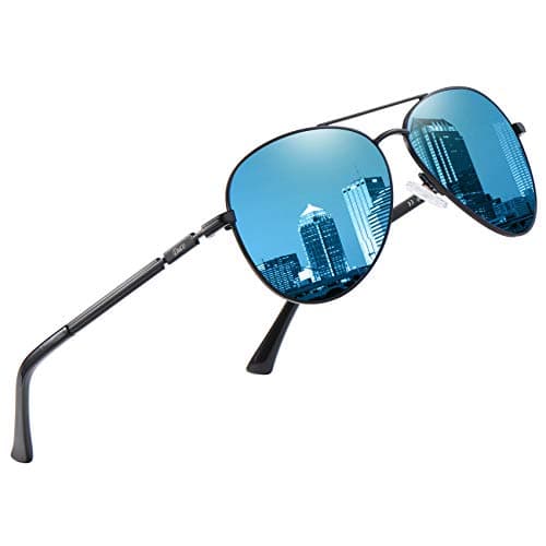 Image of DUCO Classic Polarised Mirrored Pilot Sunglasses Mens Womens Vintage Polarized Sun Glasses Designer Shades 3025K (Black,Blue)