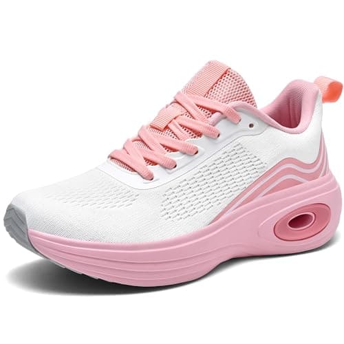 Image of Womens Trainers Lightweight Running Shoes Ladies Mesh Breathable Cushioned Walking Sneakers for Athletic Sports Tennis Jogging Gym Outdoor,Pink,6UK/39EU