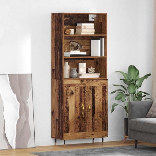 Image of SooIarix High Board Reclaimed Wood Material 69.5 x 34 x 180 cm with 2 Doors, Sideboard Living Room Chest of Drawers Cabinet, Dressers & Sideboards for Dining Room and Home Office