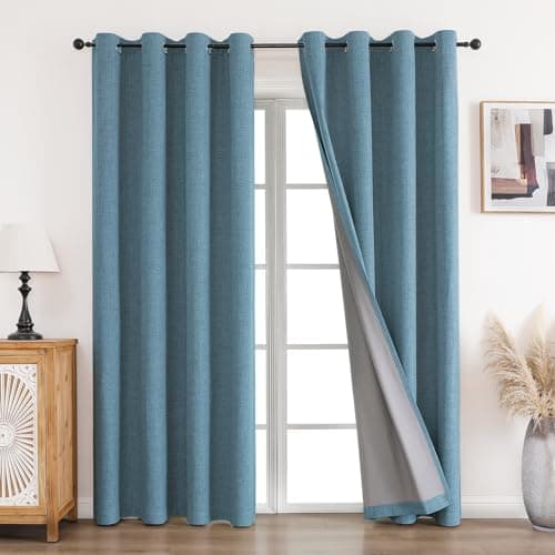 Image of CUCRAF 100% Blackout Curtains Light Blue 90 Inch Drop 2 Panels Soft Texture Sun Blocking Thermal Eyelet Curtains for Bedroom Living Room 46 X 90 Inch