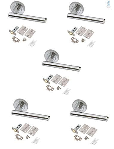 Image of Golden Grace T-Bar Door Handle on Round Rose in Polished Chrome Finish with Latch & Hinges