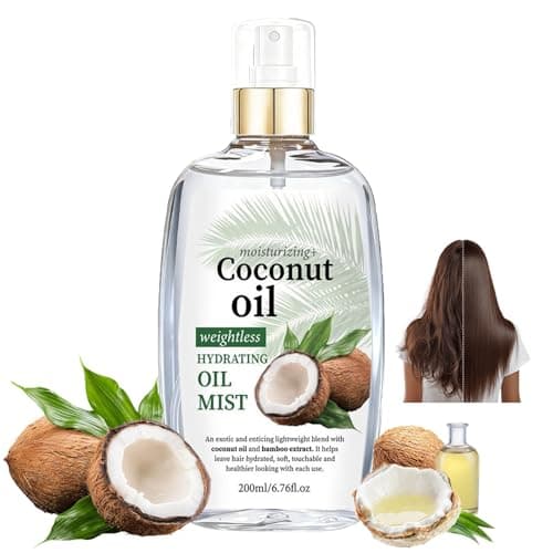 Image of Coconut Oil Hair Essential Oil Spray, Hairs Strengthening Treatment Hair Mist,Lightweight,Luminous Shine, Instantly Tames Frizz, Adds Shine,Detangles, for Soft, Moisture, Strength, Repair Hairs 7.05oz
