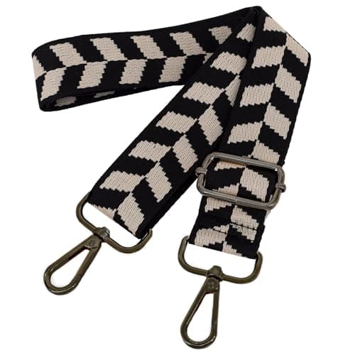 Image of ROYGBCP Replacement Purse Strap Shoulder Strap Adjustable Crossbody Strap for Women Crossbody Wide Shoulder Bag, Black Checkered-gun Metal Buckle, 26" to 52"