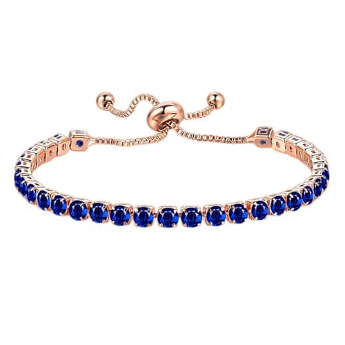 Image of Birthstone Tennis Bracelet for Women Adjustable Crystal Bracelet Brass Gold Plated Birthstone Bangle Jewelry Birthday Mother's Day Gifts (September)