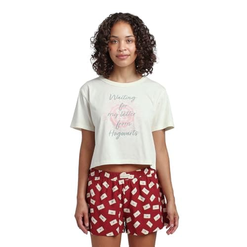 Image of Bioworld Harry Potter Waiting For My Letter From Hogwarts Crop Tee And Shorts Sleepwear Set, Harry Potter Waiting, M