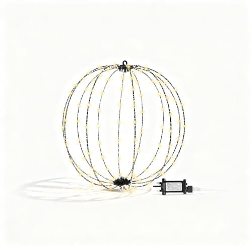 Image of Hanging Christmas Lights Ball Decorations Outdoor 40cm 256 LEDs Warm White Plug in Lights 3D Xmas Sphere Foldable 8 Modes Timer – Indoor/Outdoor for Door Patio Room Decorations