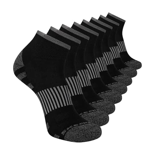 Image of Skechers Men's 8-Pack Work Collection Quarter Crew Socks, Extended Cushion & Mesh Ventilation, Black, 10-13