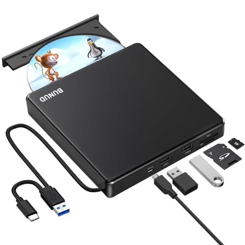 Image of External CD DVD Drive, USB 3.0 & Type-C CD/DVD +/-RW ROM Burner Writer Rewriter with SD/TF & USB Ports, Optical Disc Drive DVD Player for Laptop PC Winodws 11/10 Mac MacBook Pro Air Apple iMac
