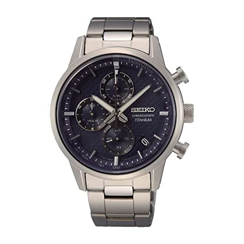 Image of Seiko Men's Quartz Watch Titanium with Stainless Steel Strap, Blue, Chronograph