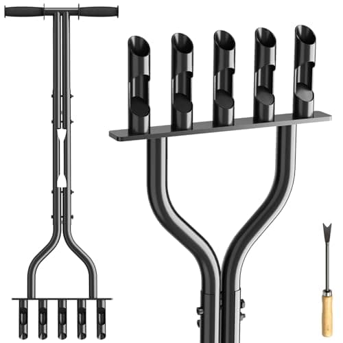 Image of GROVELEAF Hollow Tine Lawn Aerator, Heavy Duty Aerator Lawn Tool with 5 Steel Core Tines and Rubber Grip, Manual Core Aerator for Loosening Soil and Improving Lawn Drainage