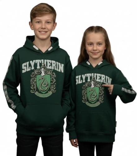 Image of Licensed Harry Potter Kids Slytherin Hoodie – Official Unisex Green Sweatshirt with House Crest, Warm & Cozy Pullover, Sizes 1–13 Years Green (UK, Age, 9 Years, 10 Years, Regular)