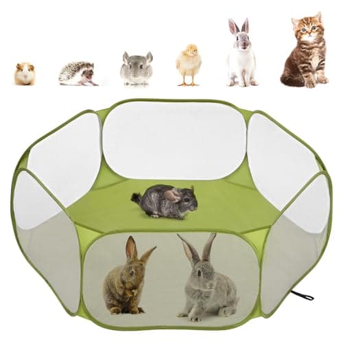 Image of Pawaboo Small Animals Playpen, Waterproof Small Pet Cage Tent with Strong Steel Wire Frame, Portable Outdoor Yard Fence for Chick/Kitten/Puppy/Guinea Pig/Rabbits/Hamster/Chinchillas, Green