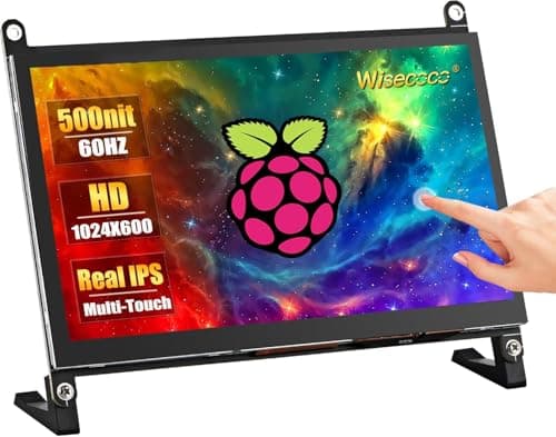 Image of wisecoco 7 Inch Touchscreen Monitor for Raspberry Pi HDMI IPS 1024 x 600 Mini LCD Display for RPI Pi 5/4B/3B 2 Zero B B+ Windows Driver-Free