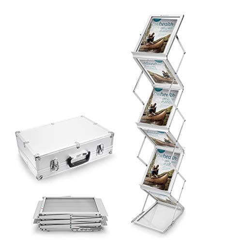 Image of Voilamart A4 Folding Brochure Rack Leaflet Display Stand Double Sided Floor Stand Magazine Rack Trade Show Exhibition with Carry Case (6 Display Sections)