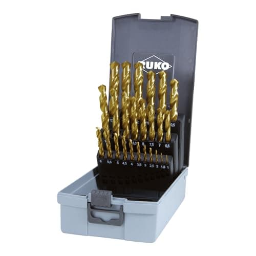 Image of RUKO HSS-G Twist Drill Bit Set in Plastic Case, DIN 338, Type N, Tin Finish, 25 Pieces, R250215TRO