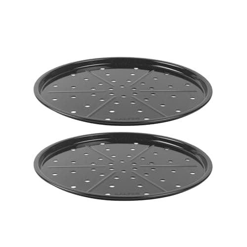 Image of Salter Brilliance Pizza Pan Set – 2 x Round Baking Trays, Vitreous Enamel Non-Stick Coated Steel, Dishwasher Safe, Made in The UK, 33 x 33 x 1.5cm, PFAS-Free, for Pizza/Garlic Bread, Black Speckled