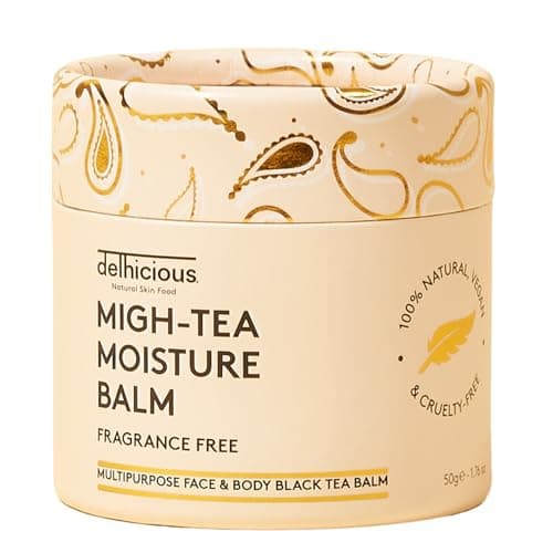 Image of Delhicious Fragrance Free Face & Body Balm for Dry Sensitive Skin - Eczema Relief, Psoriasis Treatment - Migh-Tea Moisture Shea Butter Moisturiser - Multipurpose Balm - Natural, Vegan, Ayurveda - 50g