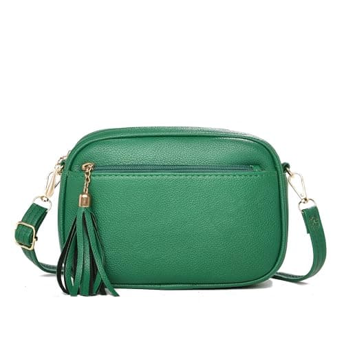 Image of FULEI Tassel Crossbody Bag for Women Small Handbag Ladies Handbags Shoulder Bags with Zip Pockets Green