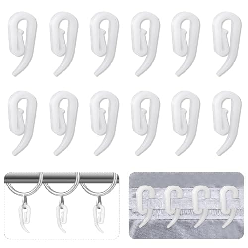Image of Curtain Hooks Plastic White Pack of 100, 2.8x1.2cm, Premium Drapery Hooks for Windows, Doors and Shower Curtains Fits Most of Curtains