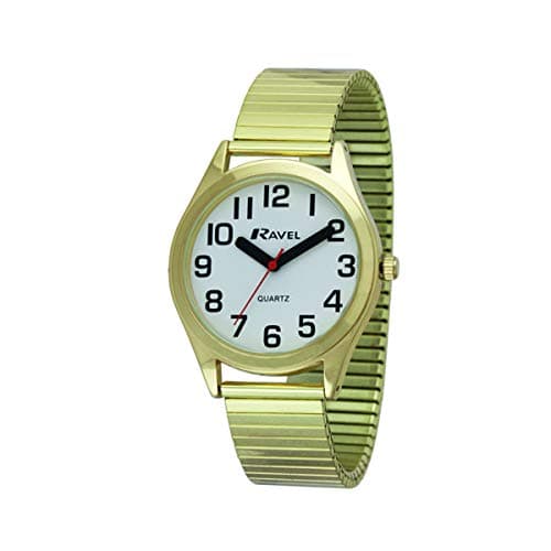 Image of Ravel - Unisex Super Bold Sight Aid Watch with Big Numbers on Stainless Steel Expander Bracelet - Gold Tone