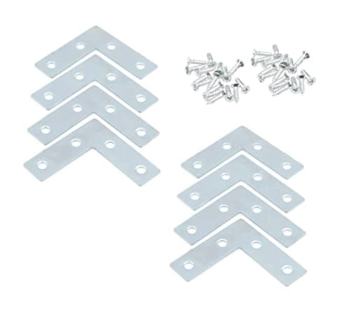 Image of Invero Pack of 8 Metal Stainless Steel Flat Corner Braces 90 Degree Joint Right Angle L Shaped Bracket Joiner 2.5-Inch - Ideal for Wooden Furniture, Cabinets, Shelves, Desks, Chairs and More