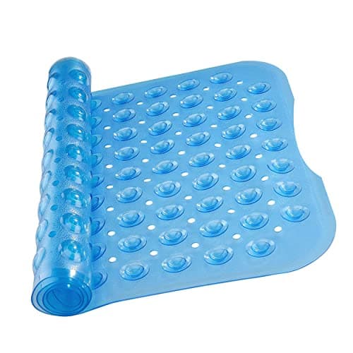 Image of MOONLIGHT20015 Square Shower Mat Non Slip Anti Mould - 70x38cm Rubber Bath Mat PVC Shower Mats for Inside Shower with Strong Suction Cups Grip and Drain Holes - Soft Touch Machine Washable (Blue)