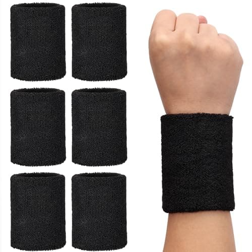 Image of H&S Sweat Bands - 6 Cotton and Spandex Wristbands Sweatbands for Gym, Tennis and Running - Stretchable Padded Wristband - Wrist Band Sweatband for Men and Women - Machine Washable