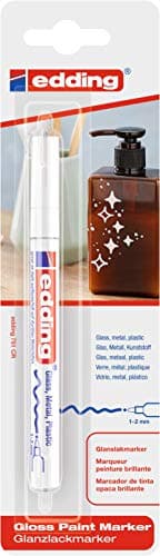Image of Edding 751 Gloss Paint Marker - White - Pack of 1 Paint Marker - Round Tip 1-2 mm - Paint Pen for Glass, Pebbles, Wood, Plastic, Paper - Waterproof, High Coverage, 516327