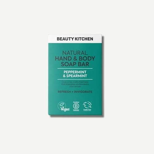 Image of Beauty Kitchen - Natural Hand and Body Soap Bar - Peppermint and Spearmint Essential Oils - Triple-Milled, Palm Oil-Free and Cooling Mint Cleansing Bar - 100g