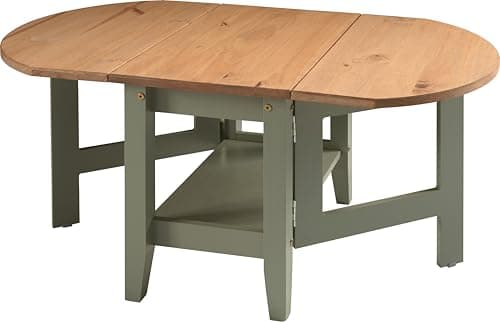 Image of Seconique Santos Drop Leaf Coffee Table in Green/Distressed Waxed Pine