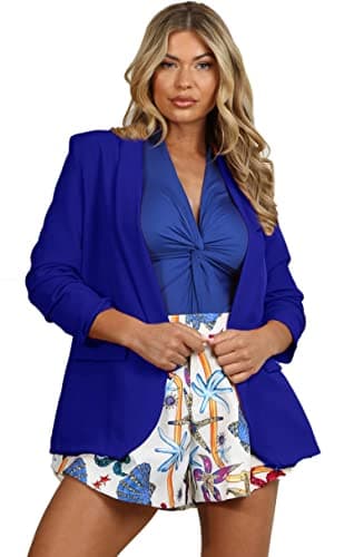 Image of Crazy Girls Womens Ruched Sleeve Blazer, Royal Blue, L (UK 12)