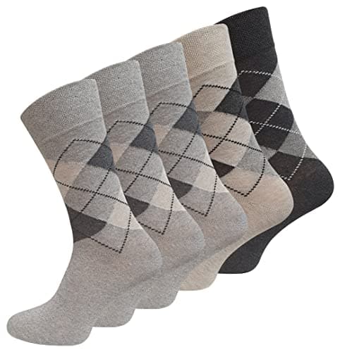 Image of Wonky Line Men's Cotton Socks, 5 Pairs Breathable Business Daily Casual and Formal Socks Calf Length, Plain Stripe Argyle