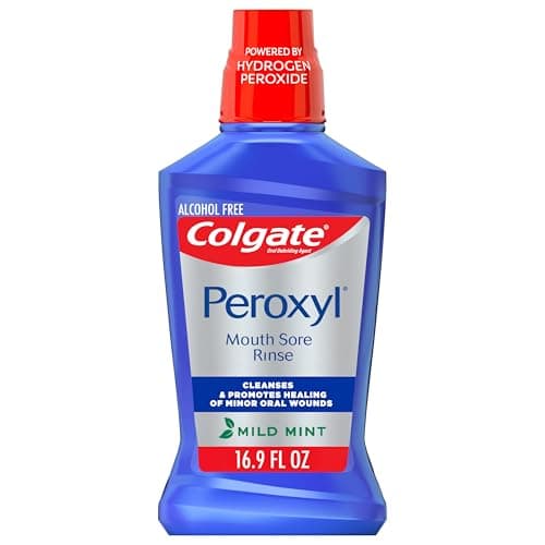 Image of Colgate Peroxyl Mouth Sore Rinse, Mild Mint - 500mL, 16.9 fluid ounce