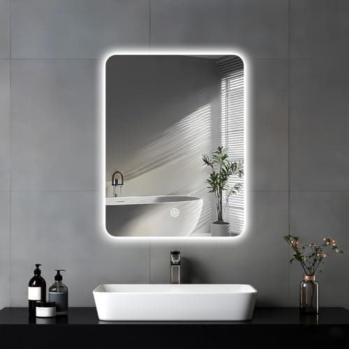 Image of JAMUBOCHE LED Bathroom Mirror For Over Sink, 45 x 60cm Electric Vanity Mirror With Backlit Lights For Shower Shaving, Wall Mounted Dimmable 3 Color Lighting, IP54, Vertically Only