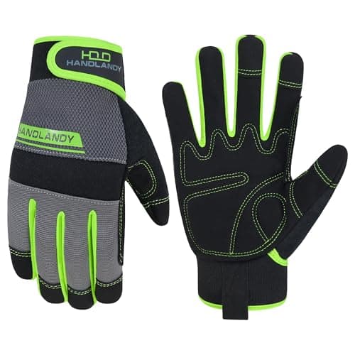 Image of HANDLANDY Safety Work Gloves Men Women, Utility Padded Mechanic Builders Construction Warehouse Working Gloves Touch Screen Gardening Glove (Green, L)