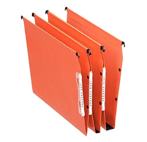 Image of Esselte Dual Lateral Suspension Files, A4, 50mm Capacity, Pack of 25 Connectable Files, Tabs Included, Orange, Orgarex Range, 21630