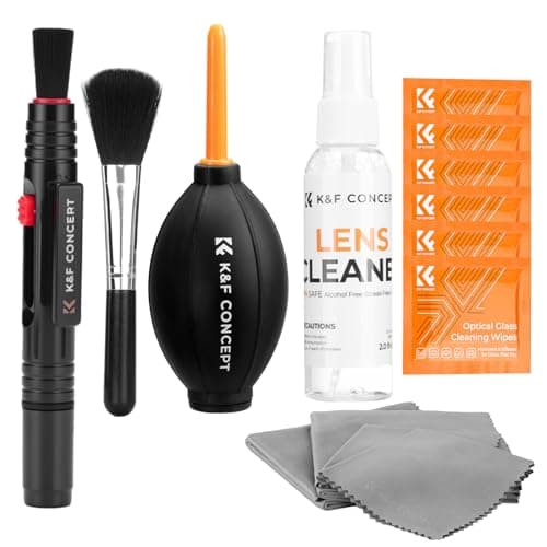 Image of K&F CONCEPT 15-in-1 Camera Lens Cleaning Kit with Air Blowing, Cleaning Wipes*6, 60ml Cleaning Cloths Liquid, cleaning cloth*5, Lens Pen, Cleaning Brush for DSLR Camera Lens Filter Cell Phones
