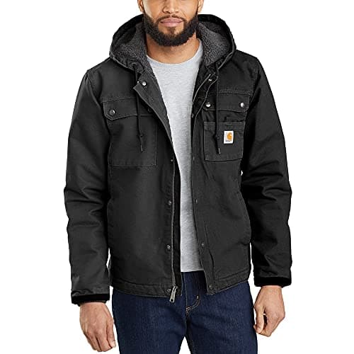 Image of Carhartt Men's Relaxed Fit Washed Duck Sherpa-Lined Utility Jacket, Black, L