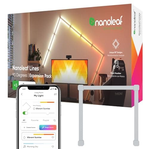 Image of Nanoleaf Lines 90 Degrees Expansion Pack, 3 Additional Smart Light Bars LED RGBW - Backlit Modular Wi-Fi Colour Changing Wall Lights, Works with Alexa Google Apple Homekit, Decor & Gaming