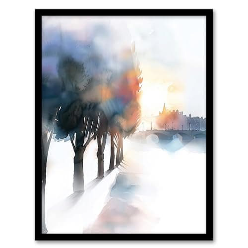 Image of Artery8 Misty Morning Sunrise Edinburgh North Bridge Living Room Artwork Framed Wall Art Print 18X24 Inch
