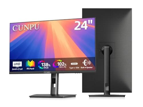 Image of CUNPU 24" 4K UHD Professional Monitor, ΔE≤2 Color Accuracy, 100% sRGB/Adobe RGB/DCI-P3, 185 PPI Pixels - Perfect Clarity, USB-C (15W) macOS HiDPI, HDMI/DP, Built-in Speaker, Ergonomic Stand