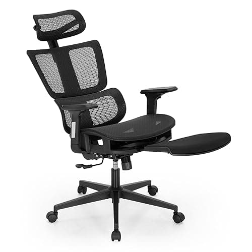 Image of ALPHA HOME Office Chair Ergonomic Desk Chair with Retractable Footrest High Back Manager Chair Computer Home Office Chair 90-130° Tilt Angle with 3D-Armrest,Adjustable headrest,Lumbar Support