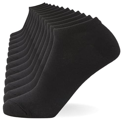 Image of FM London Unisex (12-pack) Trainer Socks, Black, 9-12 UK