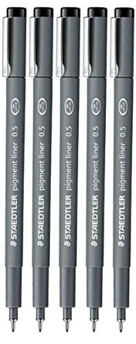 Image of Staedtler 0.5 mm Pigment Liner Fineliner Sketching Drawing Drafting Pens Pack of 5