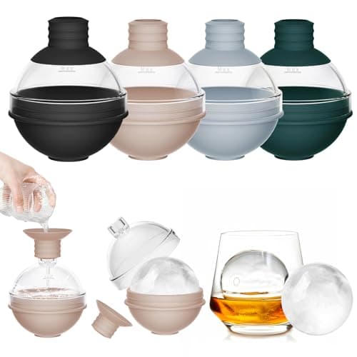 Image of Large Ice Cube Tray Moulds with Funnel Lid - Big Sphere Ice Ball Maker, Silicone Round Ice Molds for Whiskey, Cocktails, Wine, and Drinks (Set of 4) - Reusable Easy-Release Circle Ice Tray