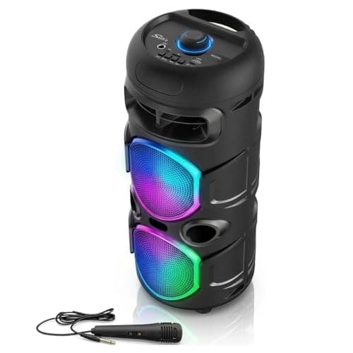 Image of Portable Bluetooth Speaker with 20W Loud Stereo Sound, 40cm Large Wireless Outdoor Party Speaker with Colorful RGB LED Lights, Wired Karaoke Microphone, Rechargeable Battery for Long Playtime