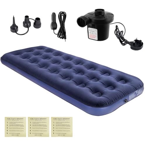 Image of Homvvi Single Air Bed, Quick Inflatable Flocked Air Mattress - Lightweight Inflatable Mattress with AC Electric Air Pump, Thickened Comfortable Blow Up Mattress for Camping, Caravan, Guest Bed