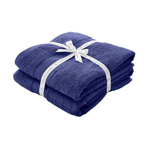 Image of Catherine Lansfield Anti Bacterial Soft & Absorbent Cotton Bath Sheet Pair Navy Blue