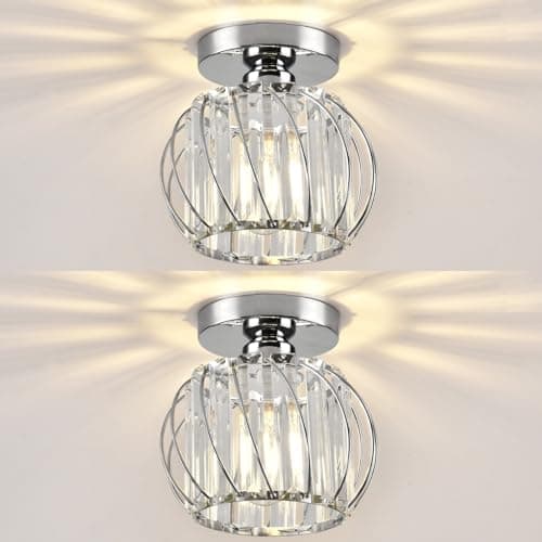 Image of Hudi Fyier Chandelier Crystals Ceiling Lighting Fixtures, 2 Pack Chrome Modern Mini Ceiling Light, Small Semi Flush Mount Ceiling Light for Kitchen Hallway Dining Rooms Living Rooms Bar